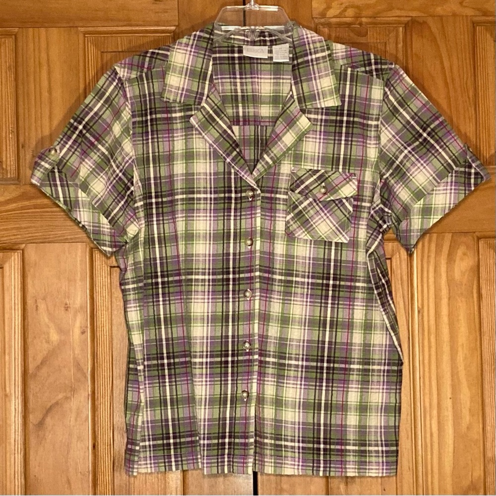 NWOT Vintage Erika Plaid Top Blouse Size M